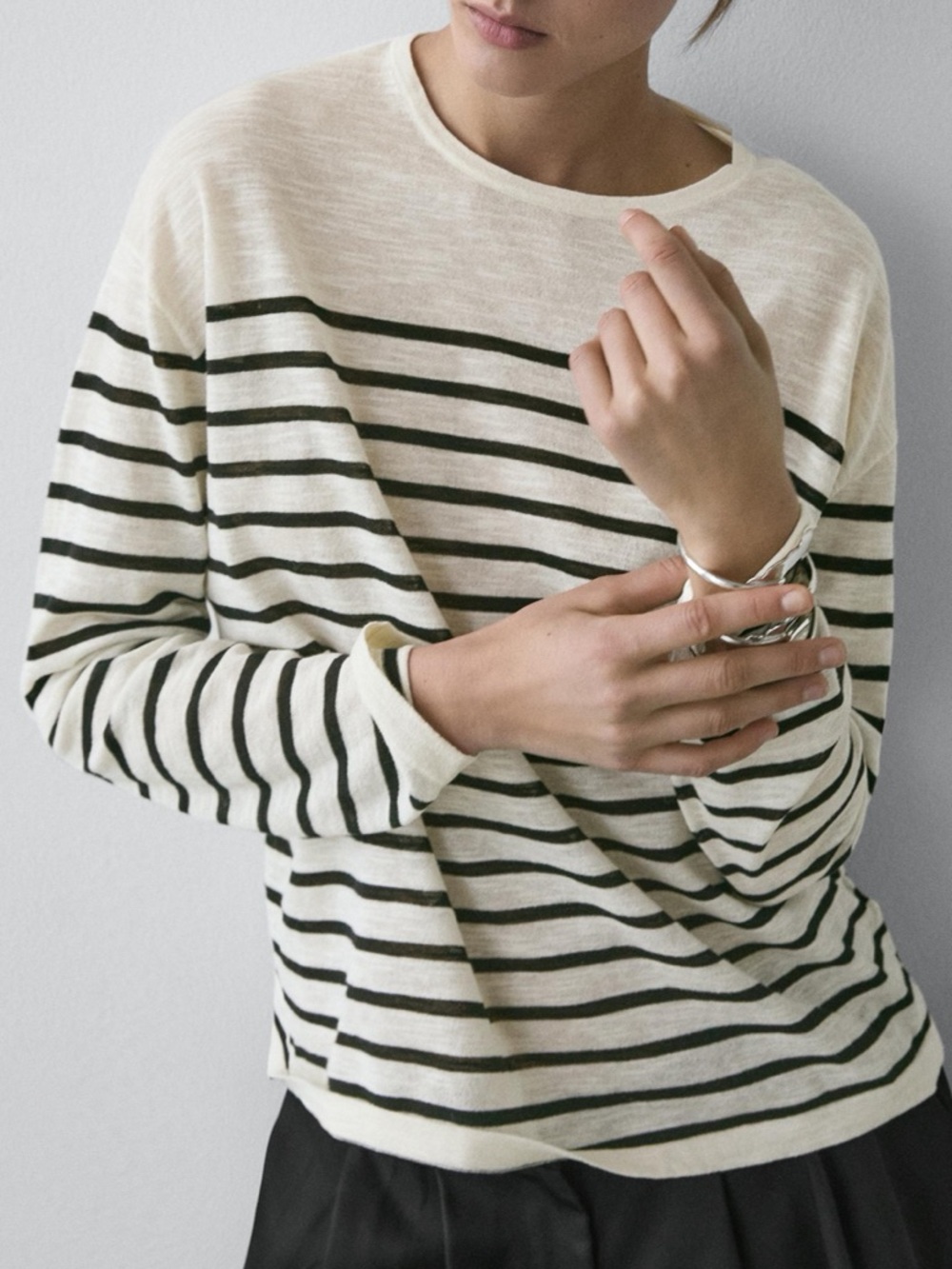 Massimo Dutti • COTTON BLEND STRIPED LONG SLEEVE T-SHIRT